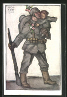 Künstler-AK Richard Klein: Soldat Mit Kleinkind Auf Dem Arm, 1914  - Autres & Non Classés