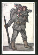 Künstler-AK Richard Klein: Soldat Mit Kleinkind Auf Dem Arm, 1914  - Autres & Non Classés
