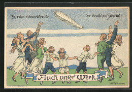 Künstler-AK Franz Stassen: Zeppelin-Eckener-Spende Der Deutschen Jugend!, Auch Unser Werk  - Airships