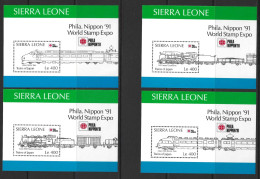 SIERRA LEONE....QUEEN ELIZABETH II...(1952-22.).." 1991."......TRAINS.....MINI SHEET X 4.. ....MH. - Trains