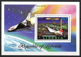 LIBERIA......CONCORDE AND SHUTTLE.......SG1333........MINI SHEET.......MNH.. - Concorde