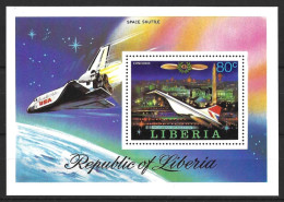LIBERIA......CONCORDE AND SHUTTLE.......SG1333........MINI SHEET.......MNH.. - Concorde