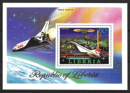 LIBERIA......CONCORDE  AND  SHUTTLE.......SG1333........MINI SHEET.......MNH.. - Concorde