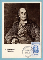 Carte Maximum 1956 - Série : Personnages étrangers Connus En France - Benjamin Franklin - YT 1085 - Paris - 1950-1959