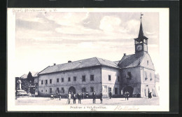 AK Vel. Bystrice, Ortspartie Mit Denkmal Und Rathaus  - Czech Republic