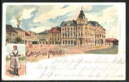 Lithographie Prerau /Prerov, Hauptplatz, Hannakin  - Czech Republic