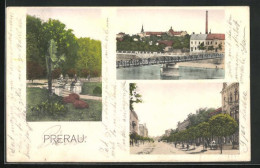 AK Prerau /Prerov, Brücke, Strassenpartie, Parkpartie  - Tchéquie