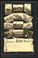 AK Bärn /Mähren, Kirchengasse, Bahnhof, Villa Sigmund, Krankenhaus, Pfarrkirche  - Tchéquie