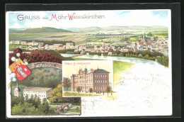 Lithographie Mährisch Weisskirchen, Hotel Bad Teplitz, Höhere Forstlehranstalt  - Czech Republic