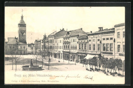 AK Mähr.-Weisskirchen, Marktplatz Mit Kirche Und Brunnen  - Tschechische Republik