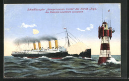 AK Passagierschiff Kronprinzessin Cecilie Den Rosesand-Leuchtturm Passierend  - Steamers