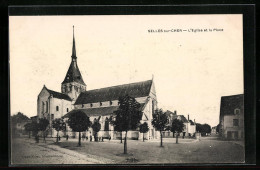 CPA Selles-sur-Cher, L`Eglise Et La Place  - Selles Sur Cher