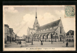 CPA Selles-sur-Cher, L`Eglise Et La Place  - Selles Sur Cher