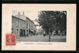 CPA Andrezieux, La Place Et Rue De L`Eglise  - Sonstige & Ohne Zuordnung