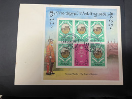 4-6-2024 (19) 1 Mini-sheet On Cover From Antigua - Prince Charles & Lady Diana Spencer Royal Wedding (18x14 Cm) X 3 - Royalties, Royals