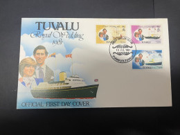 4-6-2024 (19) 1 Mini-sheet On Cover From Tuvalu - Prince Charles & Lady Diana Spencer Royal Wedding (19x11.5 Cm) X 2 - Familles Royales