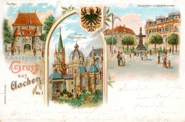 73802127 Aachen Ponttor Dom Turm Kaiserplatz Kaiserbrunnen Litho Aachen - Aken