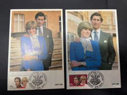 4-6-2024 (19) UK + Australiat - Prince Charles & Lady Diana Spencer Royal Wedding (4 Postcards & PHD Card) - Royalties, Royals