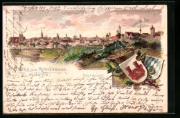 Lithographie Rothenburg, Totalansicht Und Wappen  - Rothenburg O. D. Tauber