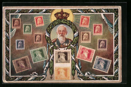 AK Prinzregent Luitpold, Portrait Im Ehrenkranz Mit Krone, Briefmarken  - Familles Royales