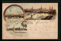 Lithographie Hamburg, Teilansicht Mit Alster, Alsterlust, Fährhaus Uhlenhorst  - Mitte