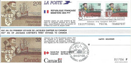 Theme J Cartier Carte Souvenir CANADA N° 869 Y & T + FRANCE N° 2307 Y & T Y & T - Autres & Non Classés