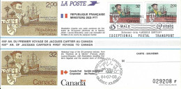 Theme J Cartier Carte Souvenir CANADA N° 869 Y & T + FRANCE N° 2307 Y & T Y & T - Sonstige & Ohne Zuordnung