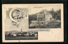 AK Pulsnitz I. Sa., Ortsansicht Mit Restaurant Waldhaus  - Pulsnitz