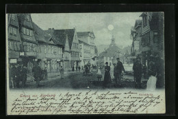 Mondschein-AK Harburg, Schlossstrasse Mit Passanten  - Harburg