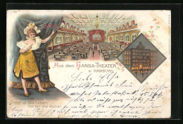 Lithographie Hamburg-St.Georg, Hansa-Theater, Aussen-und Innenansicht  - Theater