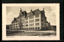 AK Schwäb.-Gmünd, Real-Schule Und Realgymnasium Mit Strassenpartie  - Schwaebisch Gmünd