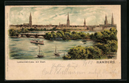 Lithographie Hamburg-Neustadt, Lombardsbrücke Mit Stadt  - Mitte