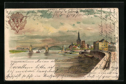Lithographie Düsseldorf, Teilansicht Mit Rheinbrücke  - Duesseldorf