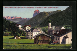 Cartolina St. Ulrich In Gröden, Teilansicht Mit Kirche, Sella Und Langkofel  - Altri & Non Classificati