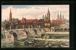 Künstler-AK Würzburg, Alte Mainbrücke, Blick Vom Mainviertel  - Wuerzburg