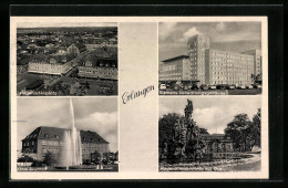 AK Erlangen, Hugenottenplatz Aus Der Vogelschau, Siemens-Verwaltungsgebäude, Ohm-Brunnen  - Erlangen