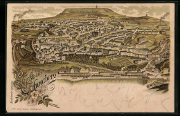 Lithographie Annaberg, Schematische Ansicht Mit Bahnhof Und Umgebung  - Sonstige & Ohne Zuordnung