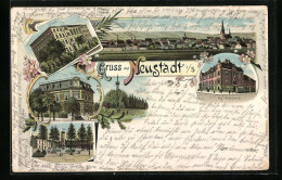 Lithographie Neustadt I. S., Schule, Kaiserliche Post, Urigerberg, Kgl. Amtsgericht  - Sonstige & Ohne Zuordnung