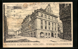 Künstler-AK München, Gasthaus Scholastika In Der Sparkassen-Ledererstrasse  - Muenchen