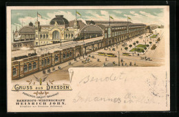 Lithographie Dresden, Blick Auf Den Hauptbahnhof Aus Der Vogelschau  - Dresden