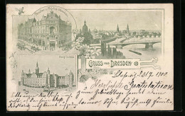 Lithographie Dresden, Porzellan- U. Majolica-Warenhaus, Königl. Schloss  - Dresden