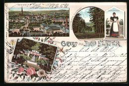 Lithographie Bad Elster, Ortsansicht Vom Brunnenberg Aus, Brunnenmädchen, Agnesruh  - Bad Elster