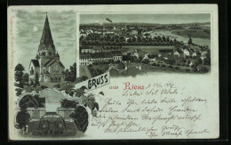 Mondschein-Lithographie Riesa, Ortsansicht Mit Stadtpark  - Riesa