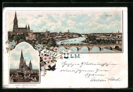 Lithographie Ulm, Ortsansicht Mit Brücke, Ulmer Münster Von Osten  - Ulm