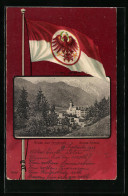 Passepartout-Lithographie Innsbruck, Ortsansicht Und Nationalfahne Mit Adler  - Autres & Non Classés