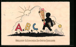 AK Glückwünsche Zum Schulanfang, Kind Mit Zuckertüte  - Children's School Start