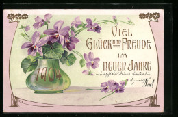 Präge-AK Viel Glück Im Neuen Jahre, Jahreszahl 1904, Blumen In Der Vase  - Sonstige & Ohne Zuordnung