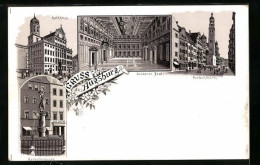 Lithographie Augsburg, Rathaus, Goldener Saal, Merkurbrunnen  - Augsburg