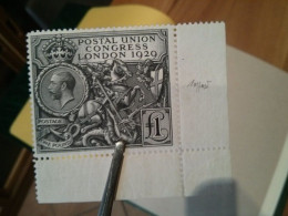 GB / UK / Great Britain / Gran Bretagna 1929 PUC £1 ** MNH Unmonted Superb Corner Stamp - Unused Stamps