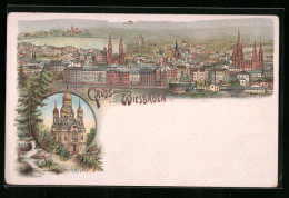 Lithographie Wiesbaden, Ortsansicht Mit Griech. Kapelle  - Wiesbaden